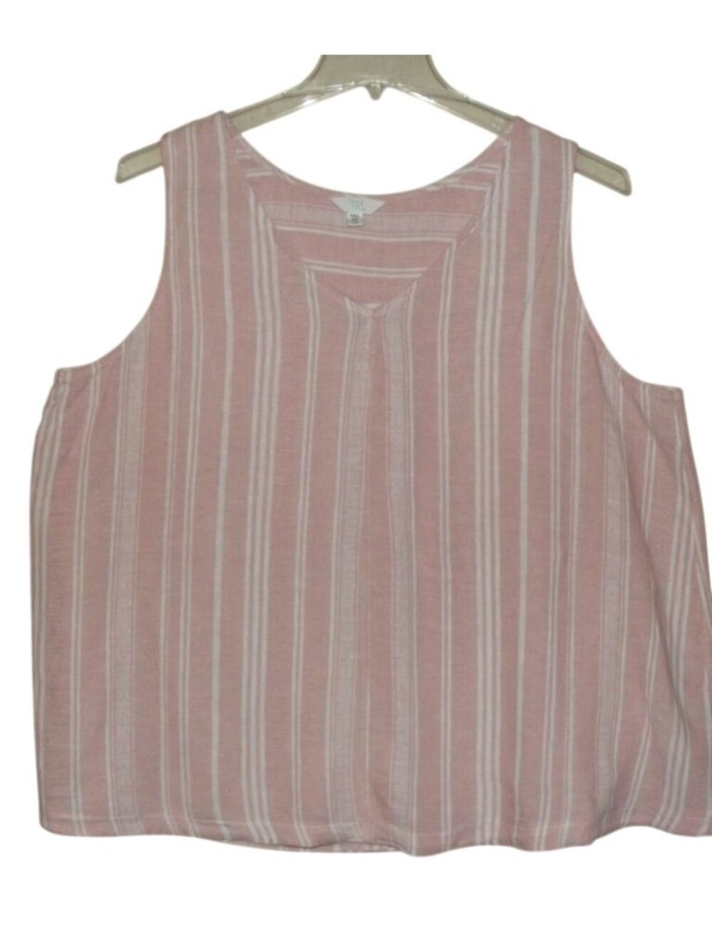 Time&Tru Tank Top Womens Size XXXL (22) Pink White Striped linen rayon shirt 3X